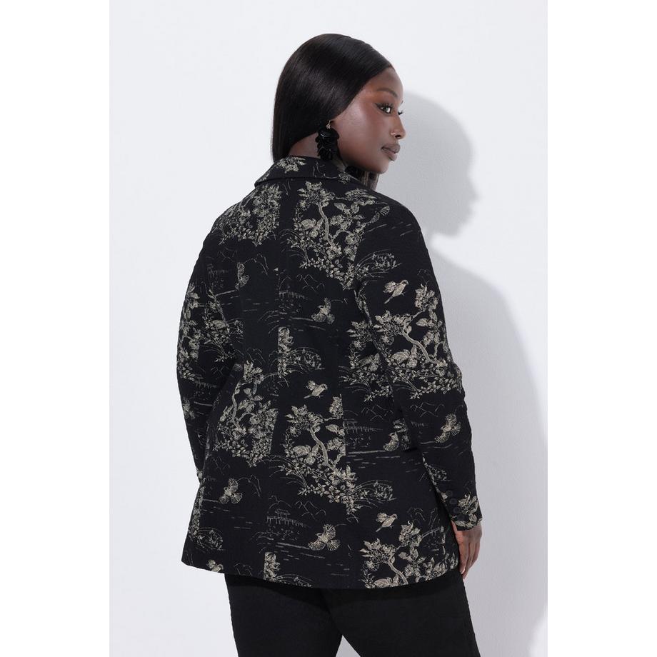 Ulla Popken Blazer Jacquard Collo Revers Maniche Lunghe Fodera Elasticizzata  