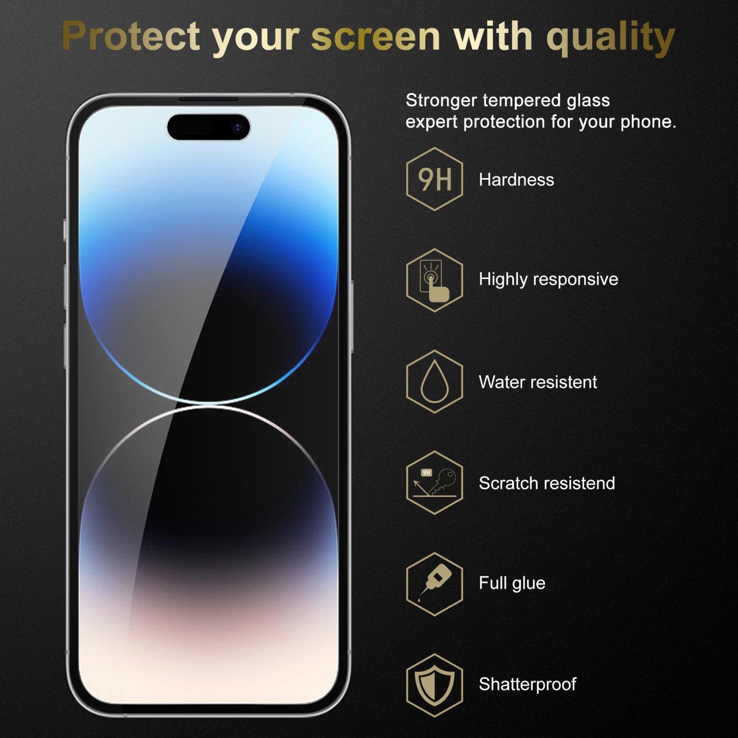 Cadorabo  Plein écran Film de protection compatible avec Apple iPhone 14 PRO MAX - Verre de protection d'écran durci (Tempered) d'une dureté de 9H avec 3D Touch 