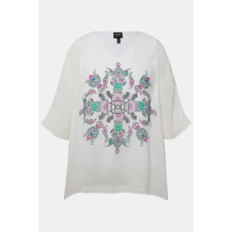 Ulla Popken Oversized Tunika doppellagig V-Ausschnitt Halbarm  