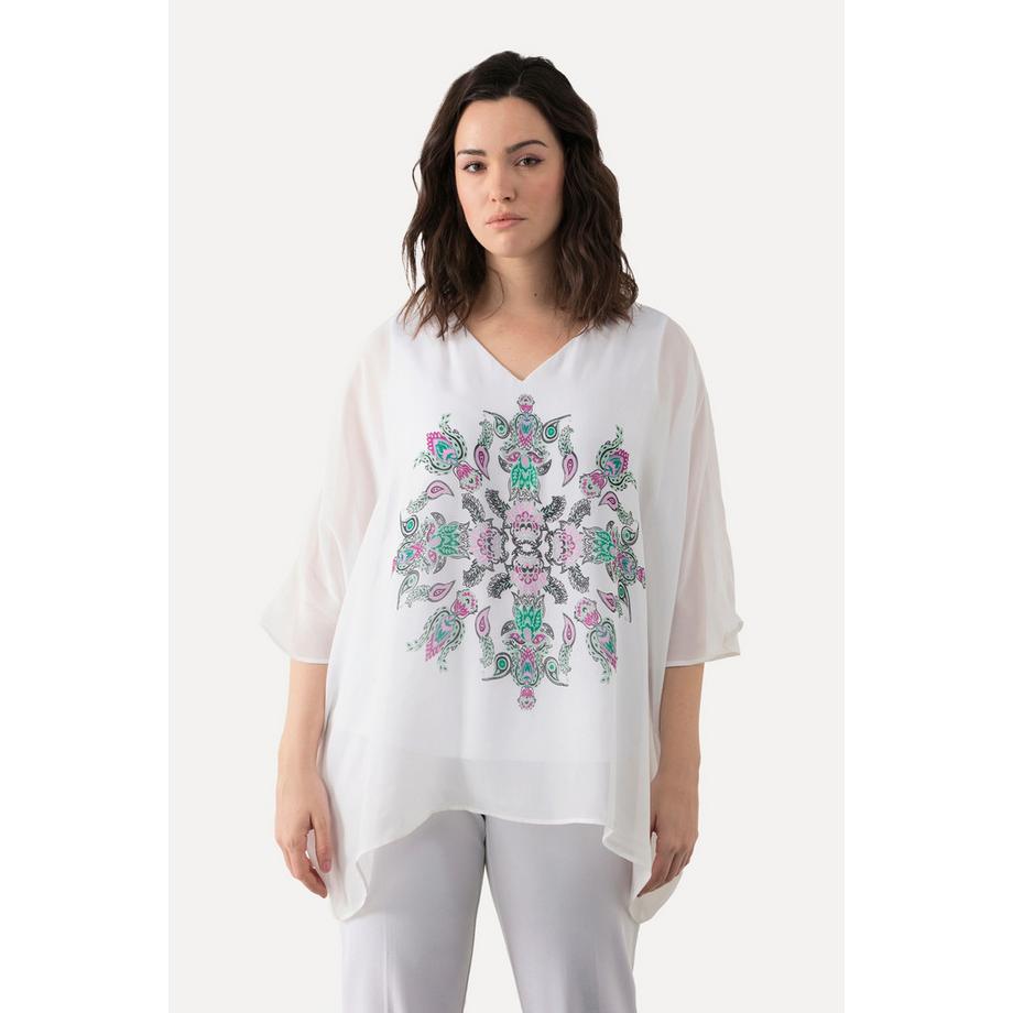 Ulla Popken Oversized Tunika doppellagig V-Ausschnitt Halbarm  