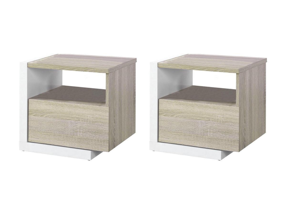 Image of 2er-set Nachttische Skandinavisch Mit 1 Schublade & 1 Ablage - Holzfarben & Weiß - Napoli Unisex Beige ONE SIZE