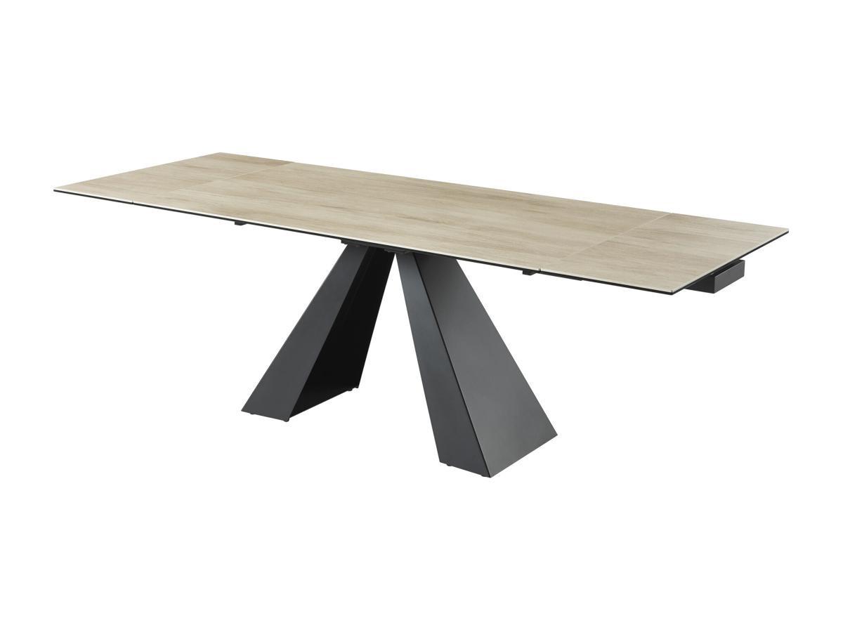 Image of Esstisch ausziehbar - 6 bis 10 Personen - Sicherheitsglas, Keramik & Metall - Holzfarben hell & Schwarz - LOZIPA von Pascal MORABITO Esstisch ausziehbar - 6 bis 10 Personen - Sicherheitsglas, Keramik & Metall - Holzfarben hell & Schwarz - LOZIPA von Pasca