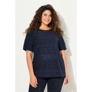 Ulla Popken  T-shirt dal taglio oversize con fantasia, scollo a girocollo e mezze maniche 