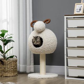 Northio  Tiragraffi, Tiragraffi Per Gatti Con Grotta Per Gatti, Tiragraffi Per Gatti Con Design Capra, Albero Rampicante Con Pali In Corda Di Sisal, Mobili Per Gatti, Bianco Crema, 80 Cm 