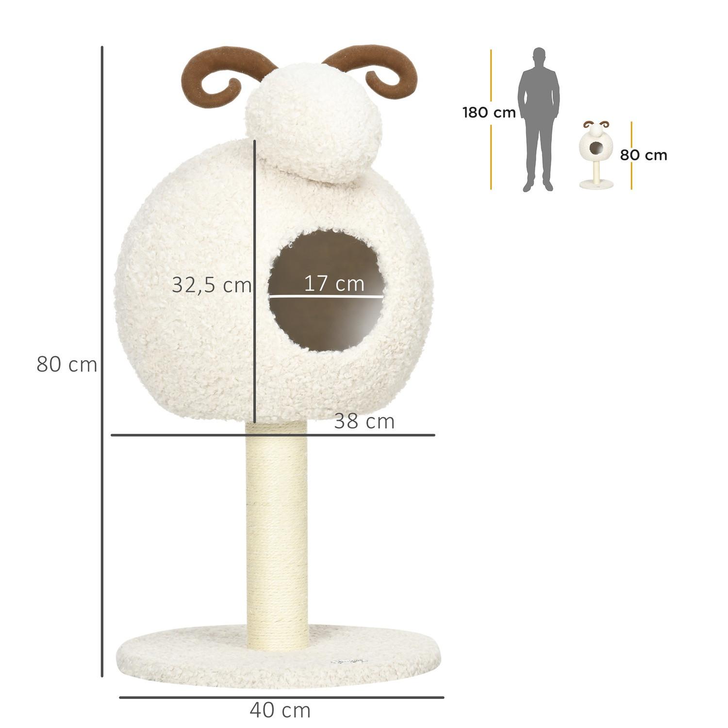 Northio  Tiragraffi, Tiragraffi Per Gatti Con Grotta Per Gatti, Tiragraffi Per Gatti Con Design Capra, Albero Rampicante Con Pali In Corda Di Sisal, Mobili Per Gatti, Bianco Crema, 80 Cm 