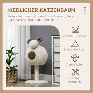 Northio  Tiragraffi, Tiragraffi Per Gatti Con Grotta Per Gatti, Tiragraffi Per Gatti Con Design Capra, Albero Rampicante Con Pali In Corda Di Sisal, Mobili Per Gatti, Bianco Crema, 80 Cm 