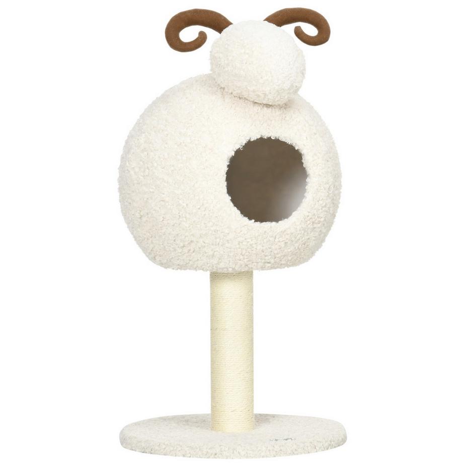 Tiragraffi, Tiragraffi Per Gatti Con Grotta Per Gatti, Tiragraffi Per Gatti Con Design Capra, Albero Rampicante Con Pali In Corda Di Sisal, Mobili Per Gatti, Bianco Crema, 80 Cm