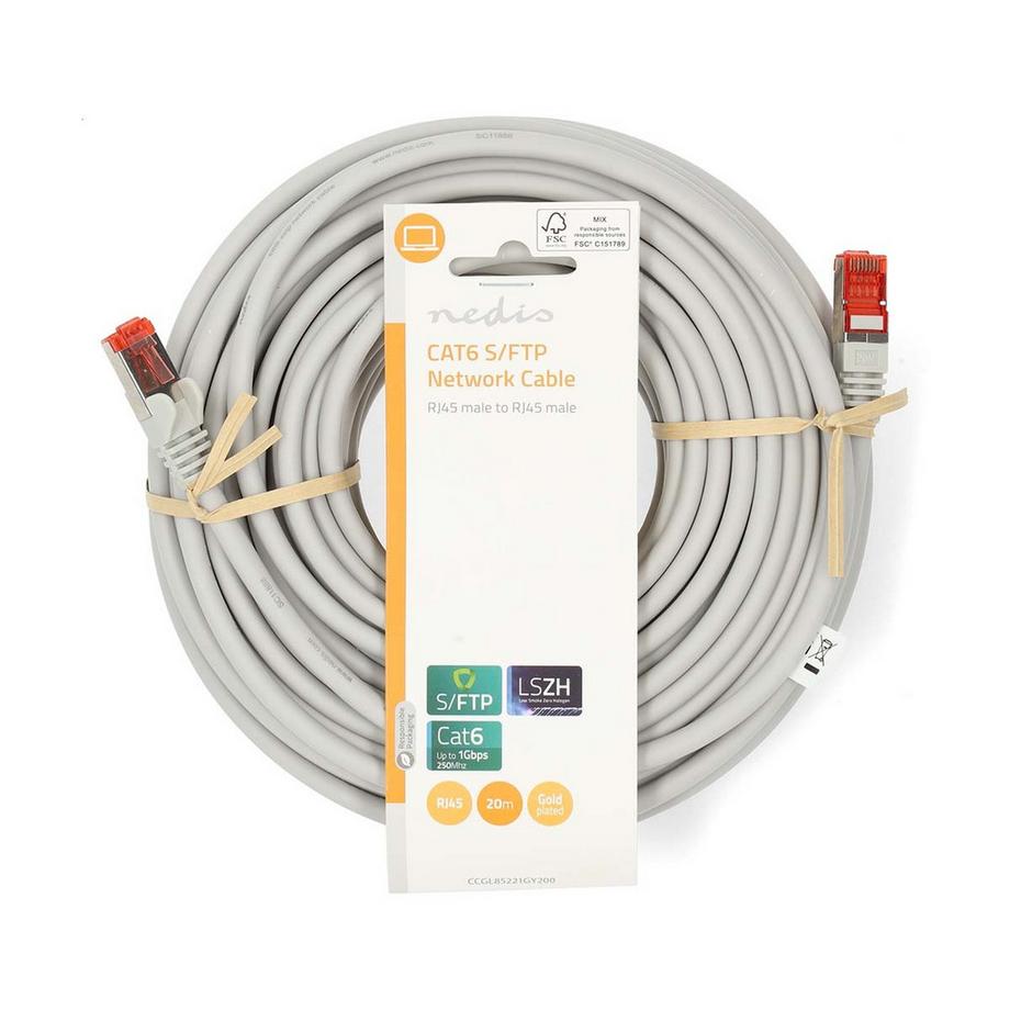 Nedis  Câble réseau Cat6 | RJ45 Mâle | RJ45 Mâle | S / FTP | 20,0 m | Round | Lszh | Gris | Étiquette 