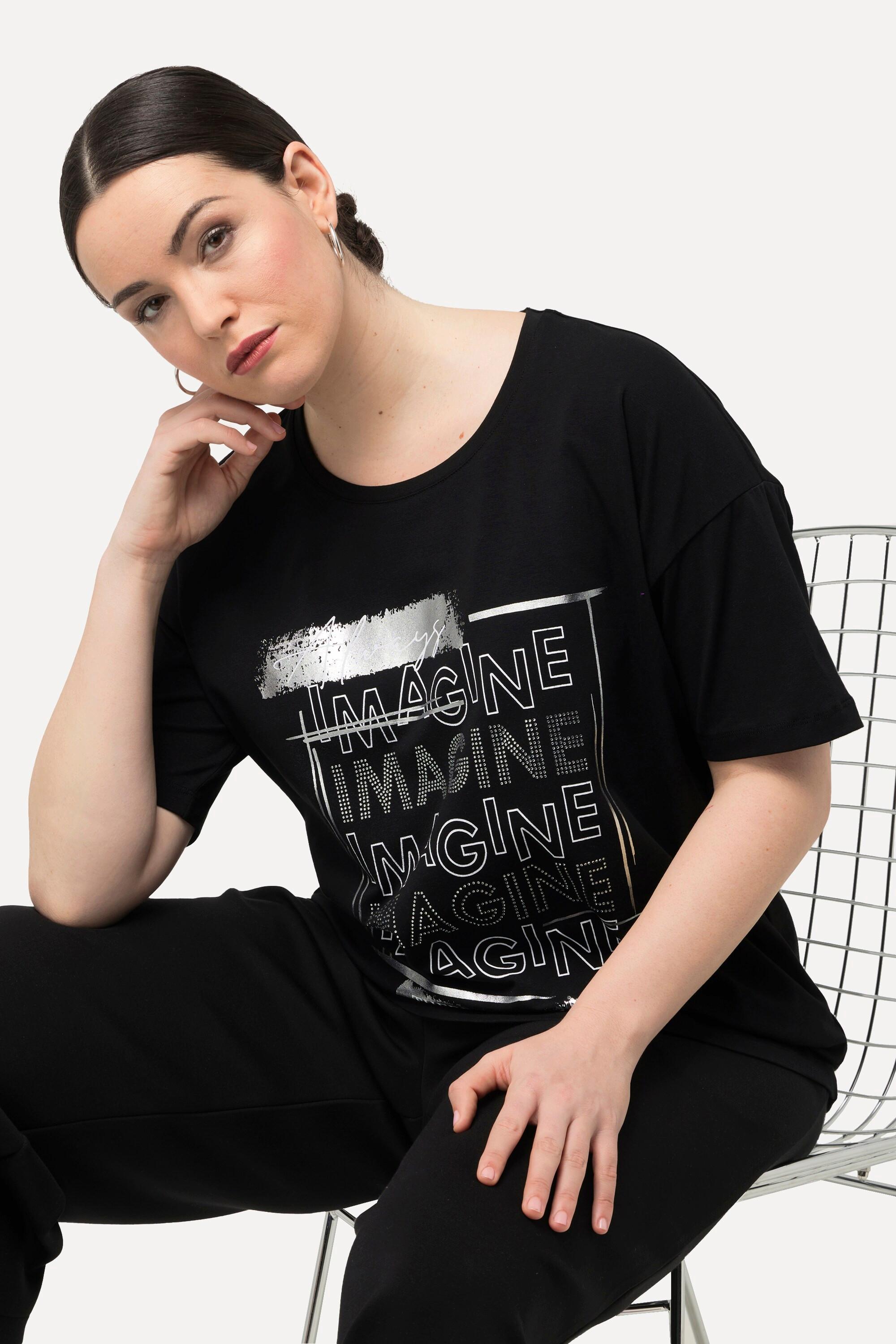 Ulla Popken  T-shirt con Imagine, applicazioni, scollo a girocollo e mezze maniche 