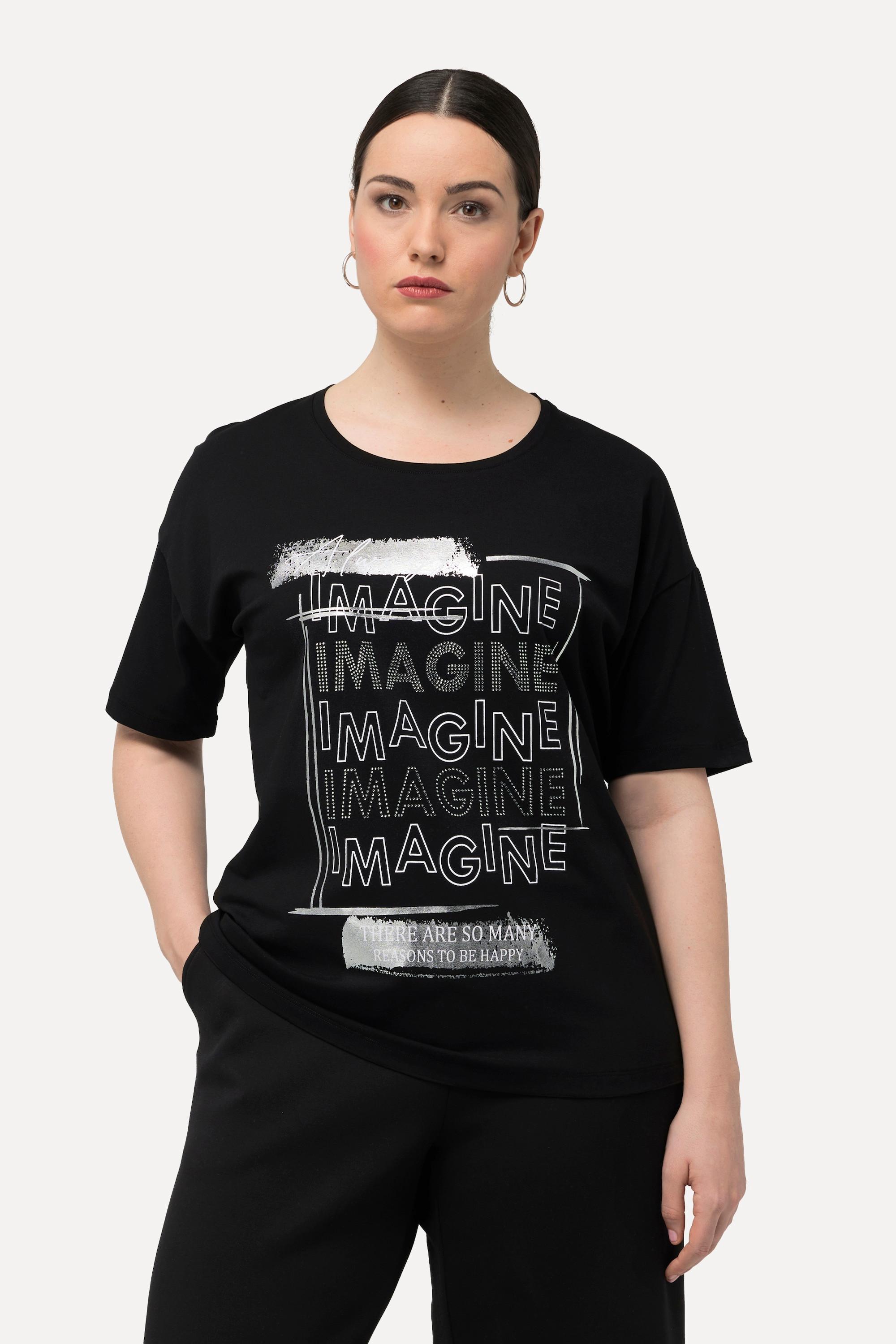 Ulla Popken  T-shirt con Imagine, applicazioni, scollo a girocollo e mezze maniche 