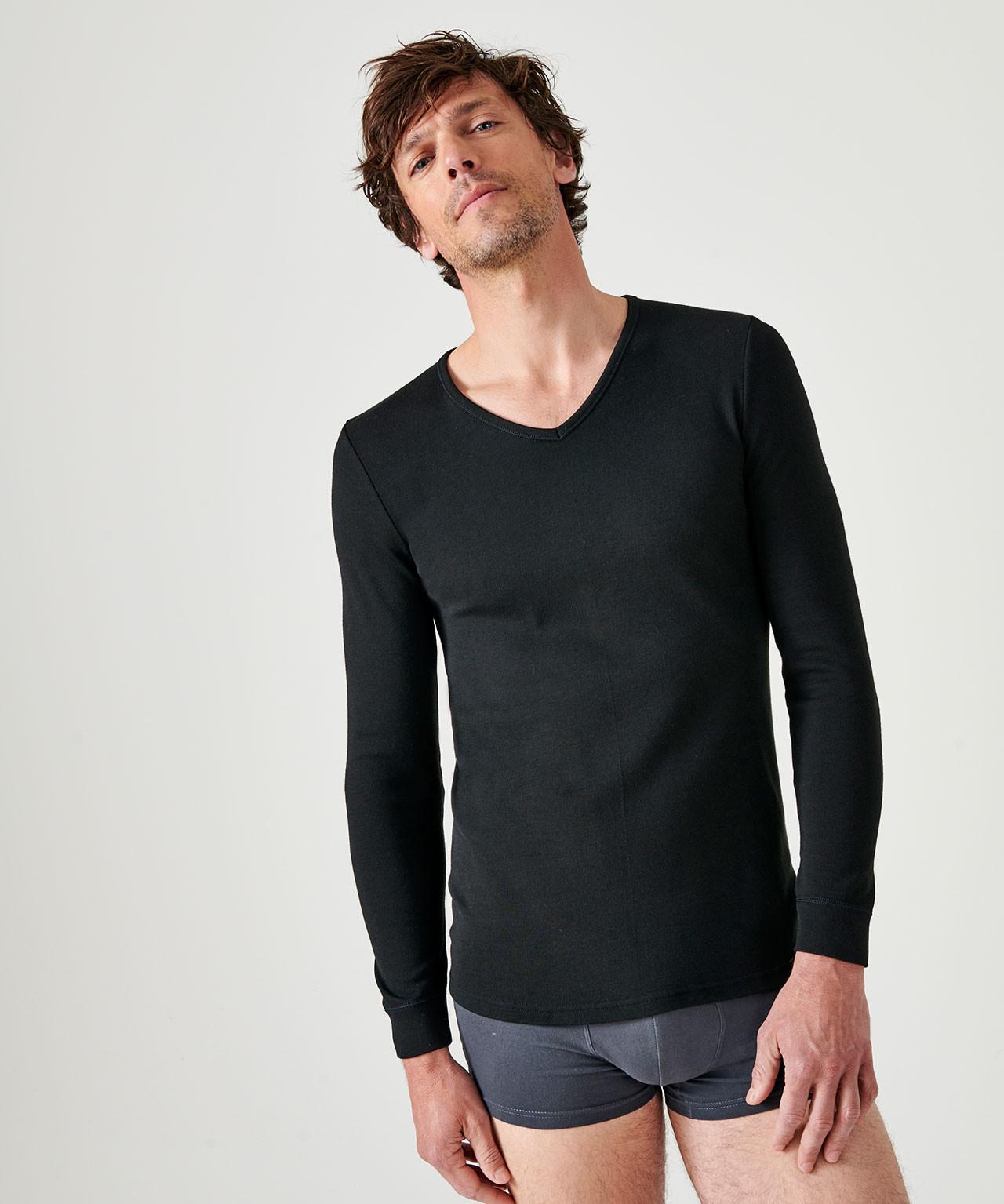 Image of Langärmeliges Shirt Mit V-ausschnitt, Wärmegrad Medium 3. Herren Schwarz S
