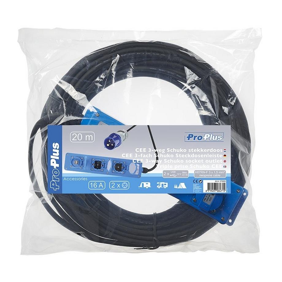 Pricenet  CEE 3-fach Steckdose 20M (2xSchuko + 1x2-USB) 