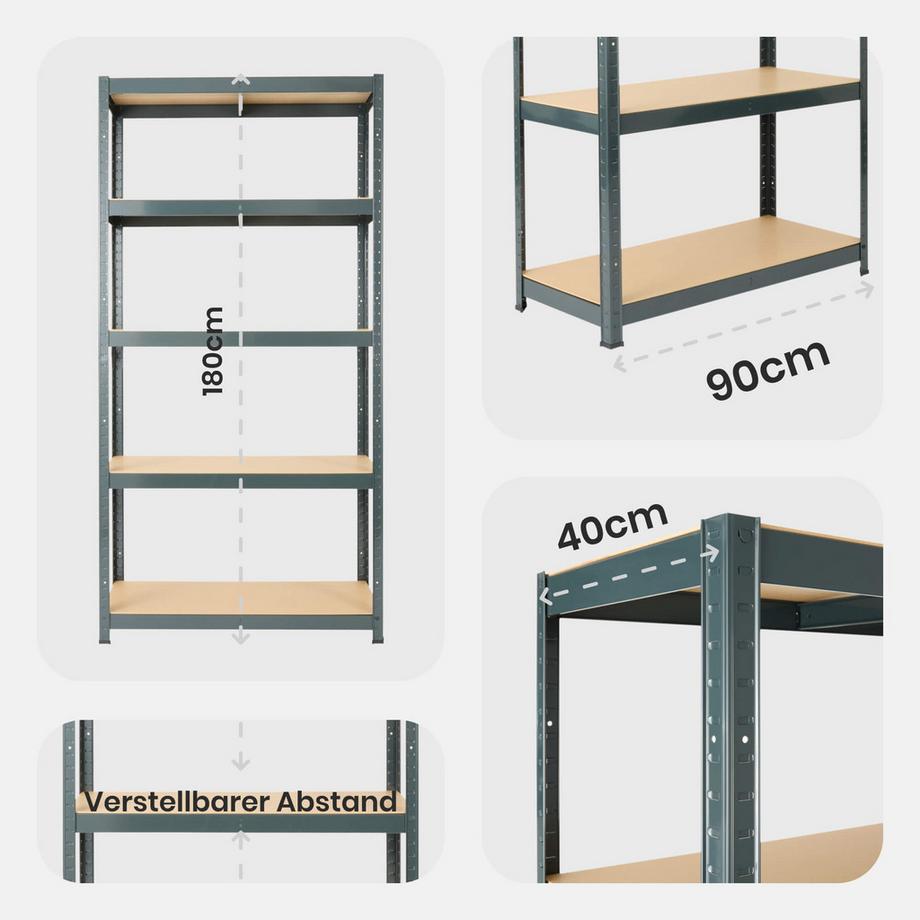 Arebos Étagère pour charges lourdes, lot de 3 | Étagère d'angle combinée | Construction métallique robuste  
