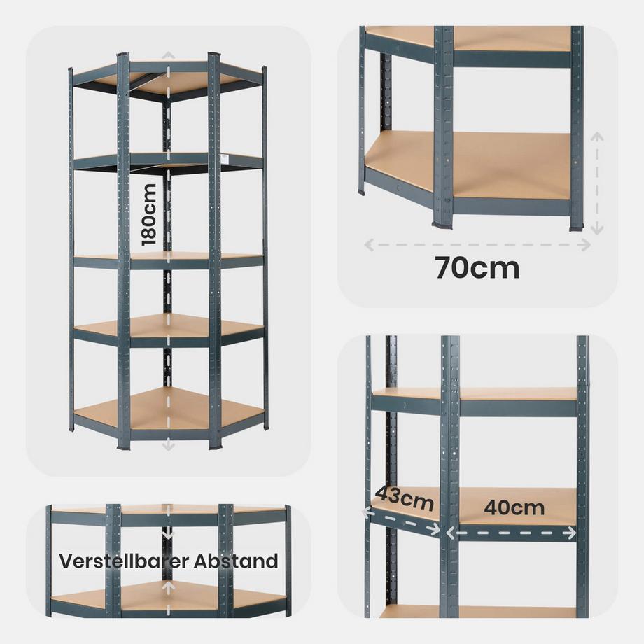 Arebos Étagère pour charges lourdes, lot de 3 | Étagère d'angle combinée | Construction métallique robuste  