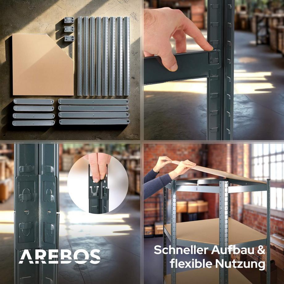 Arebos Étagère pour charges lourdes, lot de 3 | Étagère d'angle combinée | Construction métallique robuste  
