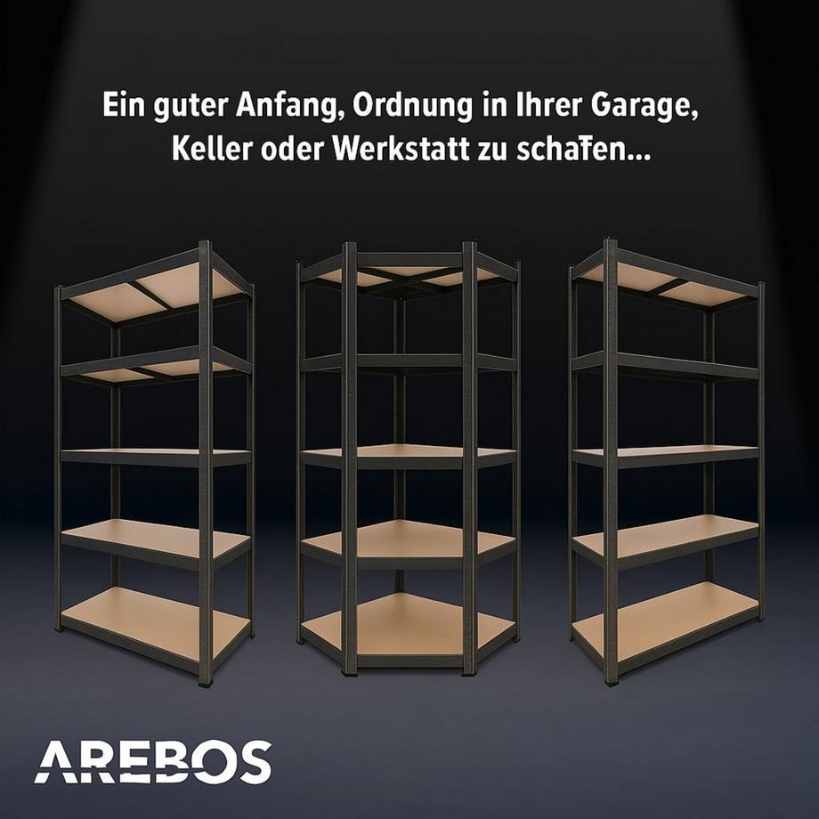 Arebos Étagère pour charges lourdes, lot de 3 | Étagère d'angle combinée | Construction métallique robuste  