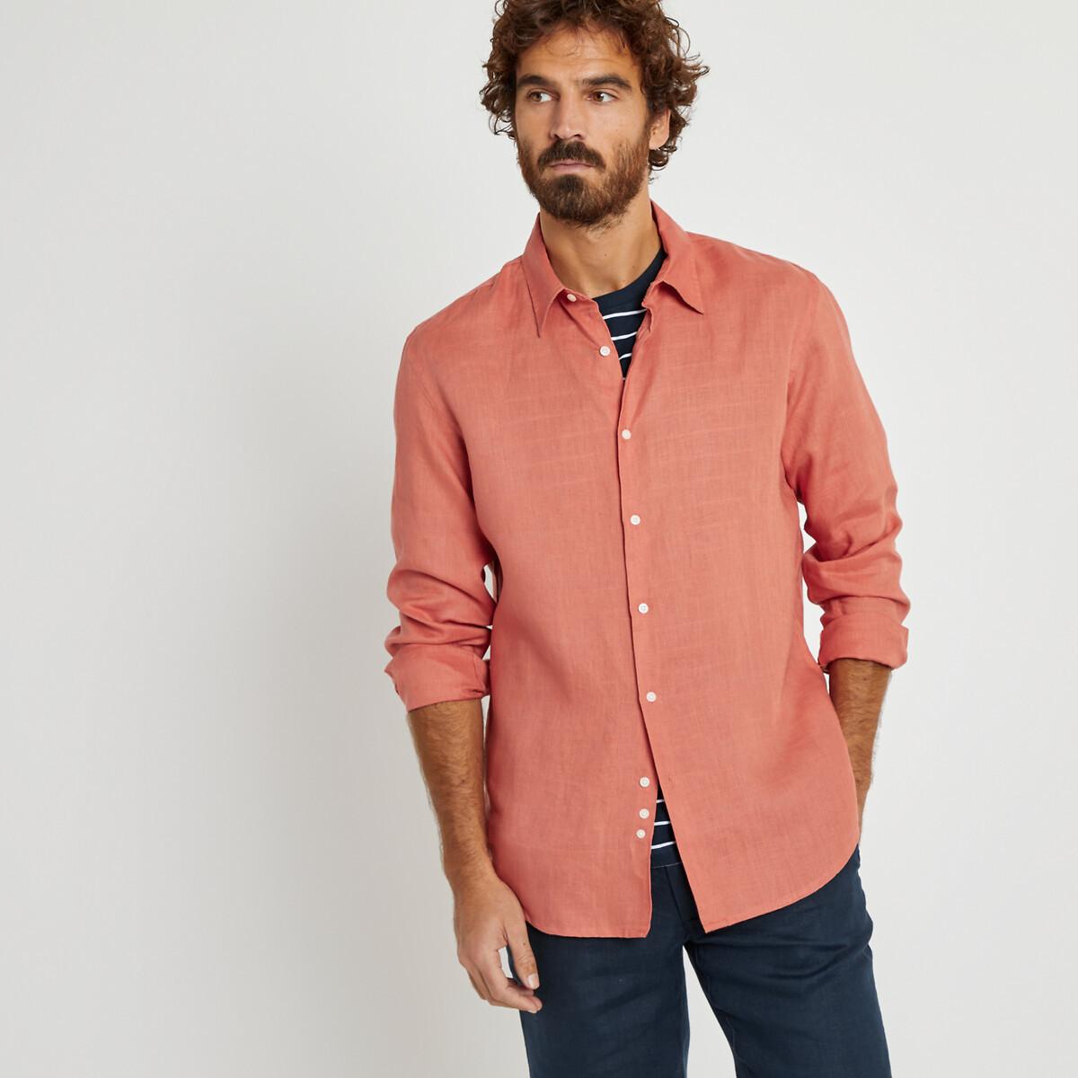 Image of Gerades Leinenhemd Signature Mit Langen Ärmeln Unisex Orange XL