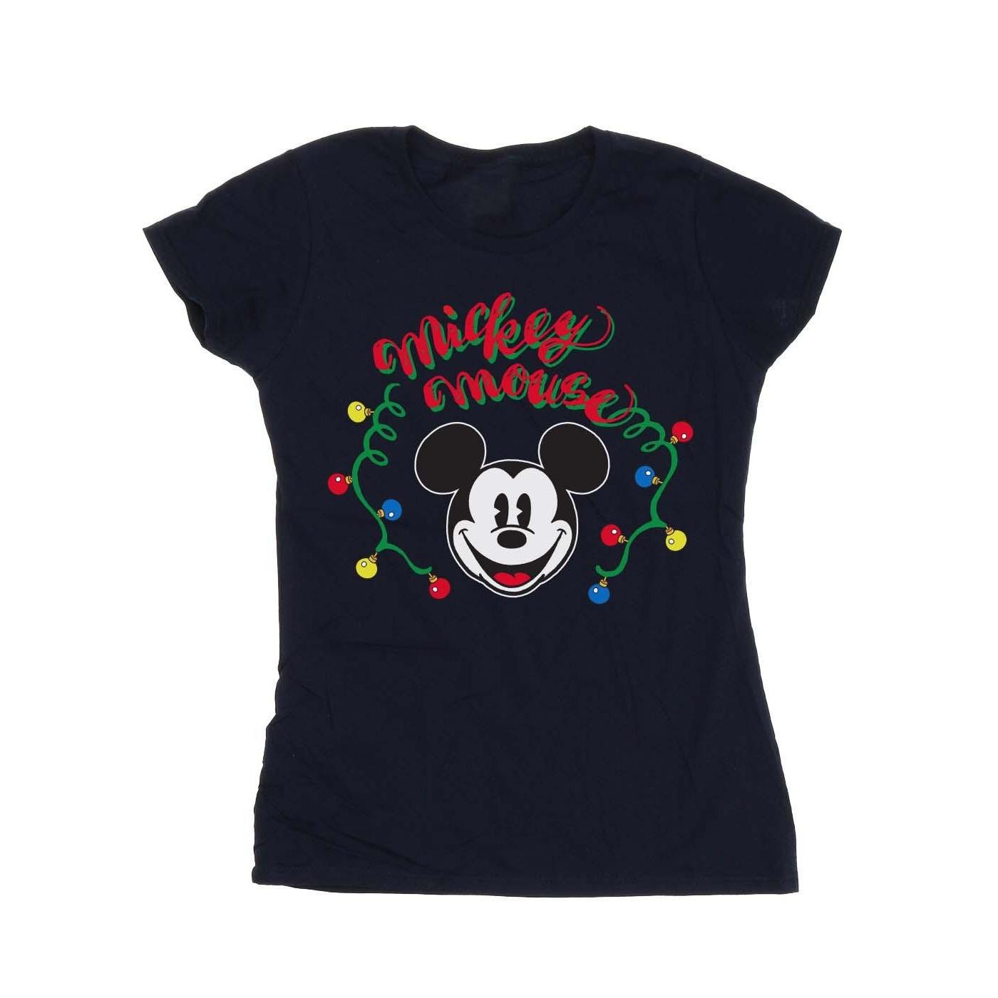 Image of Mickey Mouse Christmas Light Bulbs Tshirt Damen Marine XL