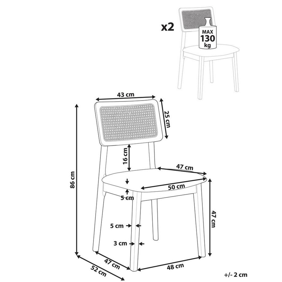 Beliani Esszimmerstuhl 2er Set aus Gummibaumholz  EMBAR  