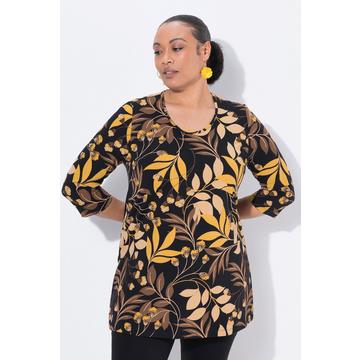 Longshirt, Blüten, A-Linie, Rundhals, 3/4-Arm