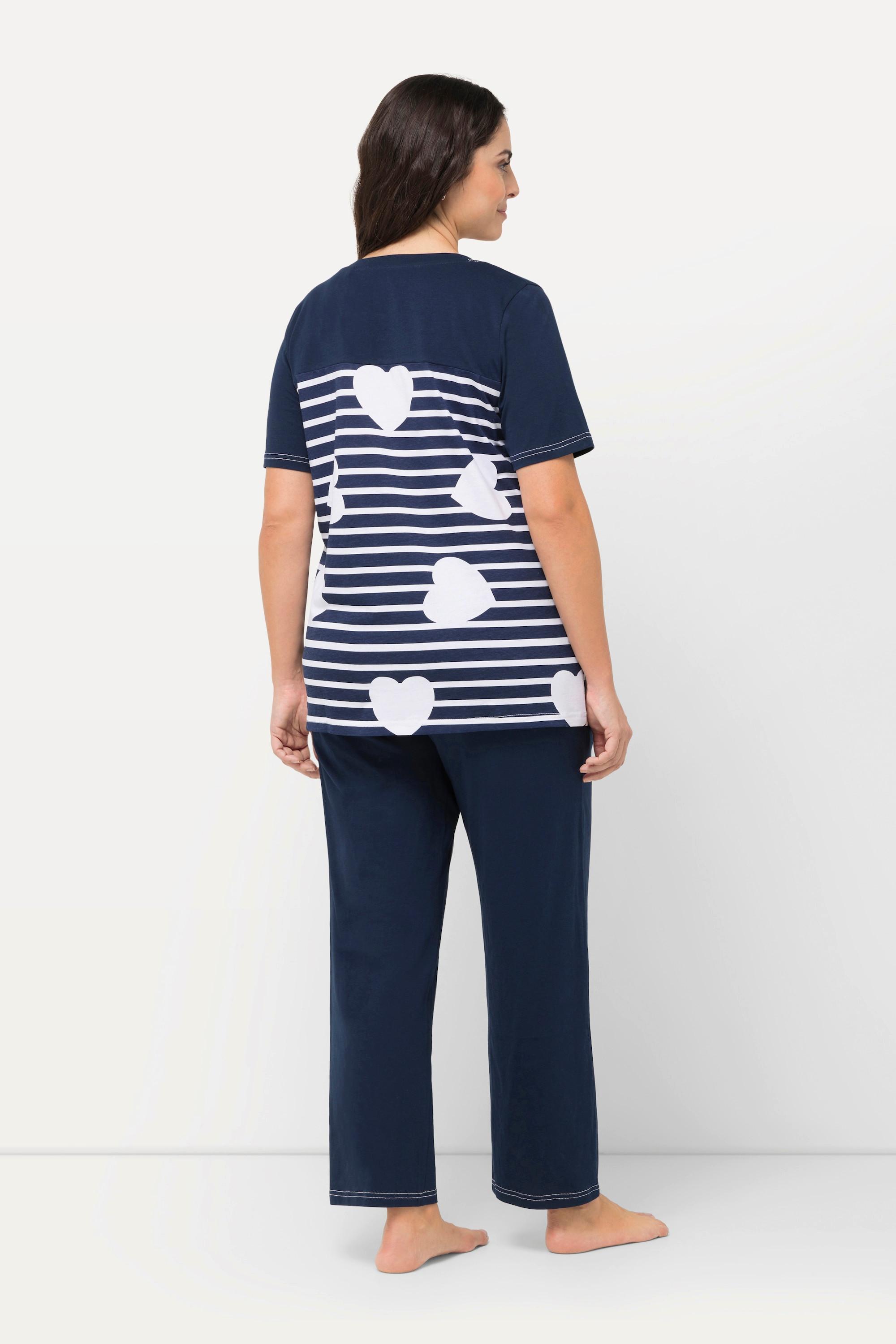 Ulla Popken Pyjama Cœurs Rayures Col Rond Manches Courtes  