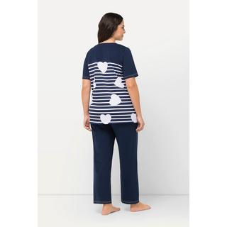 Ulla Popken Pyjama Cœurs Rayures Col Rond Manches Courtes  