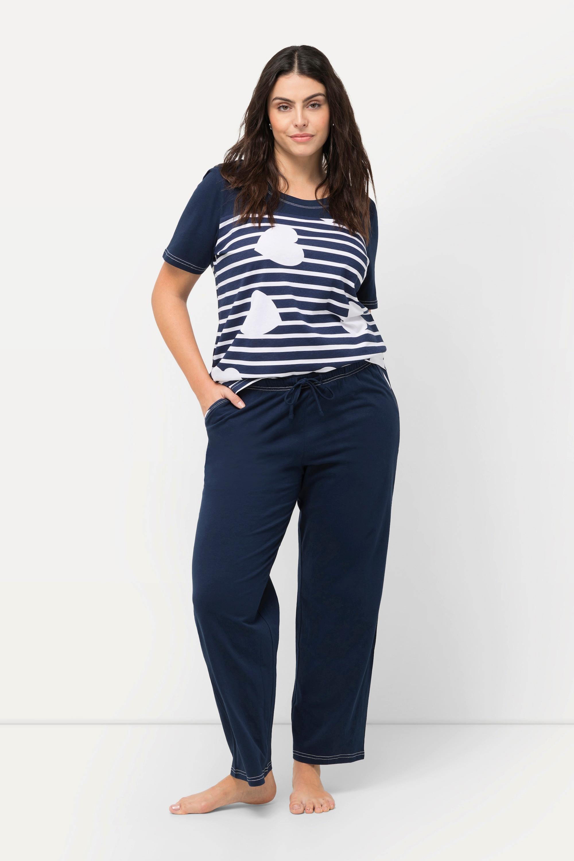 Ulla Popken Pyjama Cœurs Rayures Col Rond Manches Courtes  