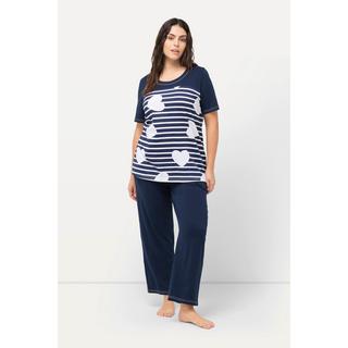 Ulla Popken Pyjama Cœurs Rayures Col Rond Manches Courtes  