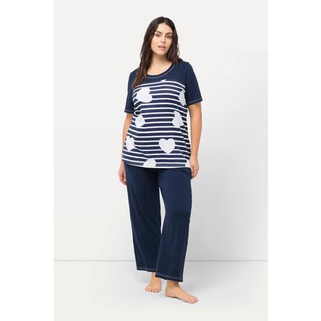 Ulla Popken Pyjama Cœurs Rayures Col Rond Manches Courtes  