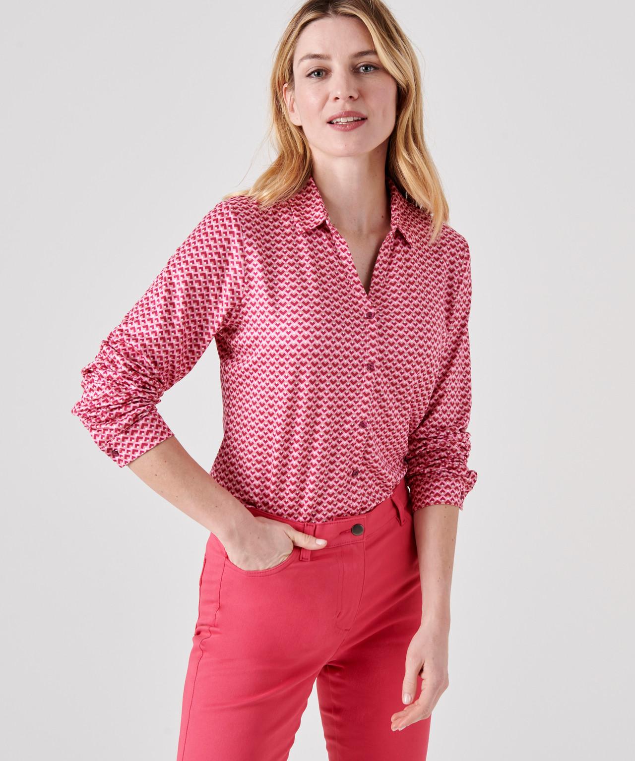 Image of Warme Printbluse Mit Samtigem Griff. Damen Rosa 54/56