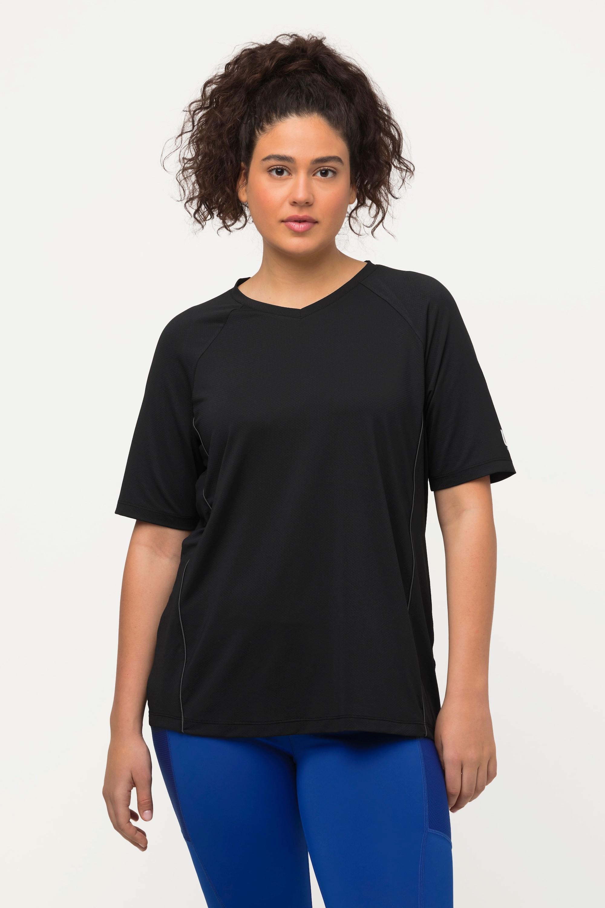 Ulla Popken  T-shirt con protezione UV 50+, scollo a V e mezze maniche 