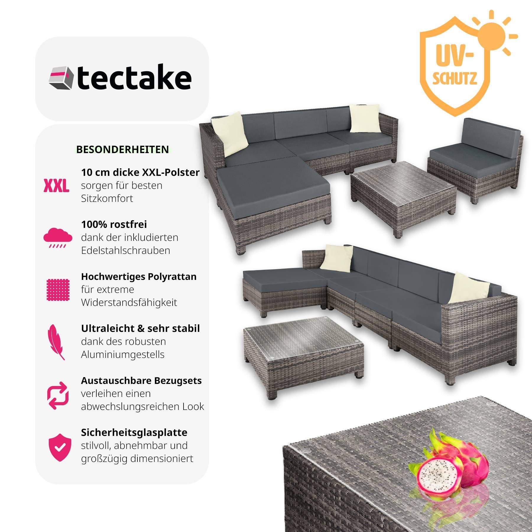 Tectake Rattan Lounge mit Aluminiumgestell inkl. Bezüge in 2 Farben  