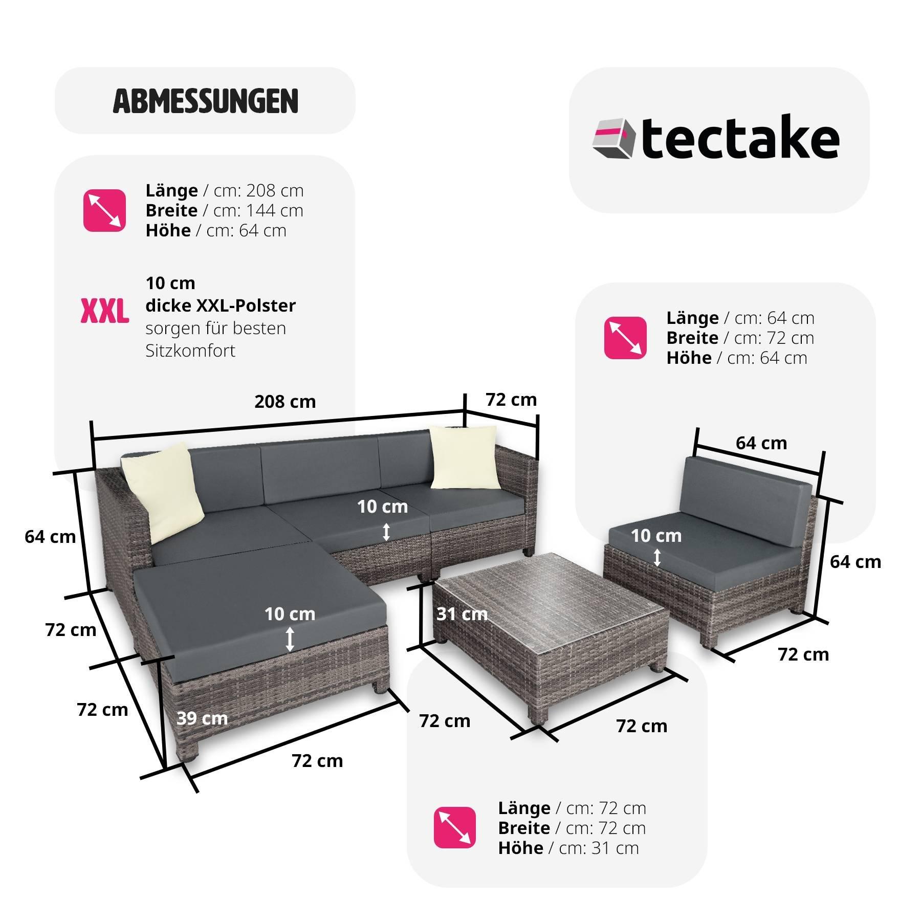 Tectake Rattan Lounge mit Aluminiumgestell inkl. Bezüge in 2 Farben  