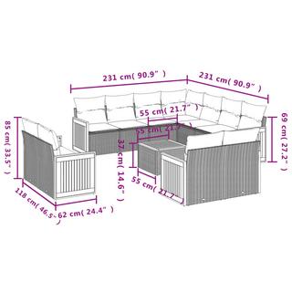 VidaXL Ensemble de canapés de jardin rotin synthétique  