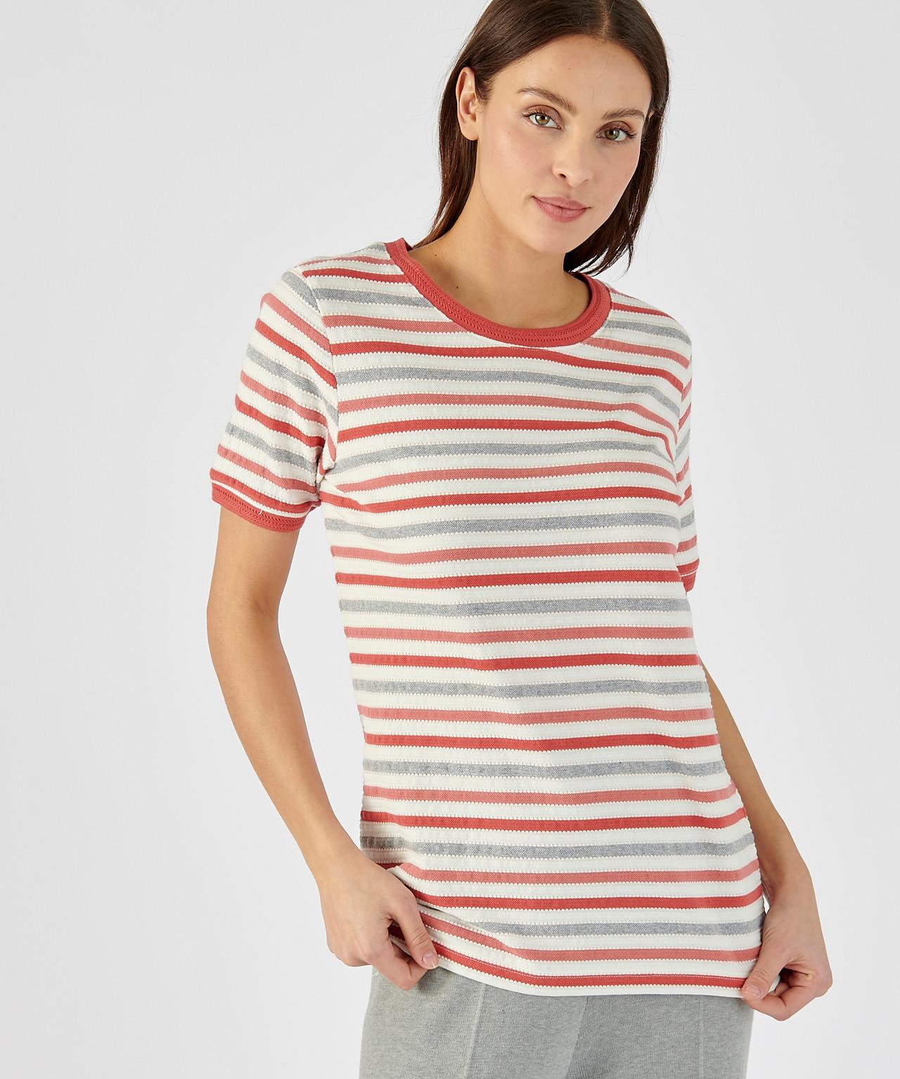 Image of Shirt Aus Gestreiftem Jacquard. Damen Rosa 46-48