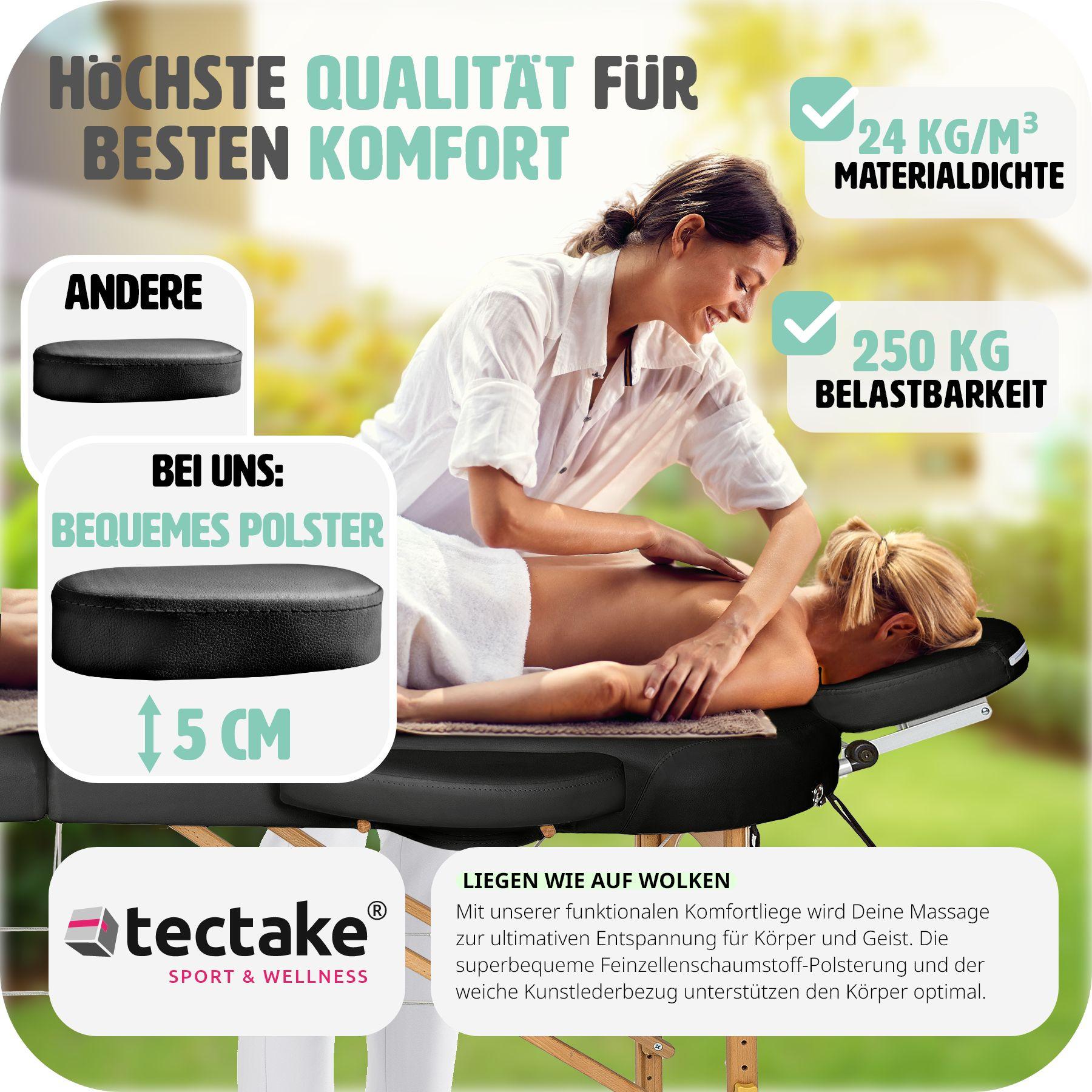 Tectake 3 Zonen Massageliege oval mit 5cm Polsterung, Rollen und Holzgestell  