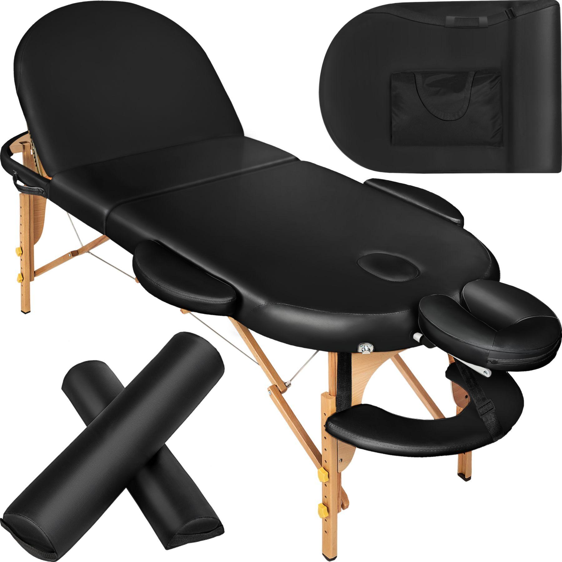 Image of 3 Zonen Massageliege Oval Mit 5cm Polsterung, Rollen Und Holzgestell Unisex Schwarz ONE SIZE