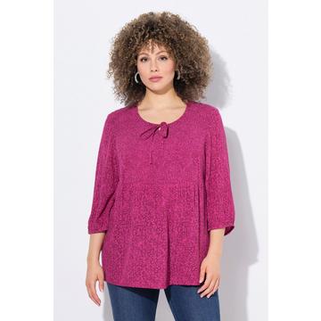 Blusa dal taglio svasato con punto smock, pallini, scollo a girocollo e maniche a 3/4