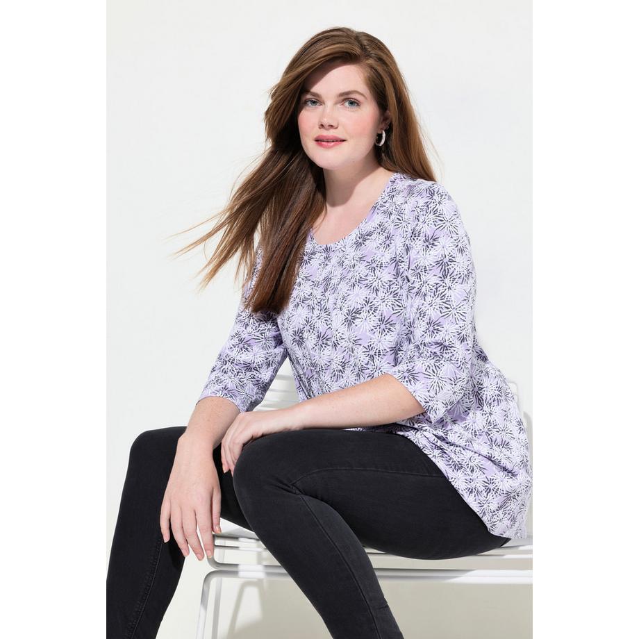 Ulla Popken Blüten A-Linie Rundhals 3/4-Arm Shirt  