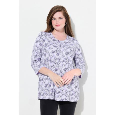 Ulla Popken  Shirt, Blüten, A-Linie, Rundhals, 3/4-Arm 