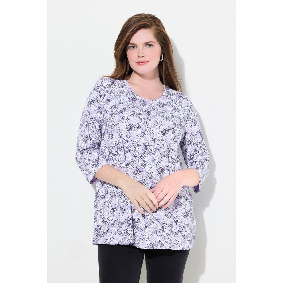 Ulla Popken Blüten A-Linie Rundhals 3/4-Arm Shirt  