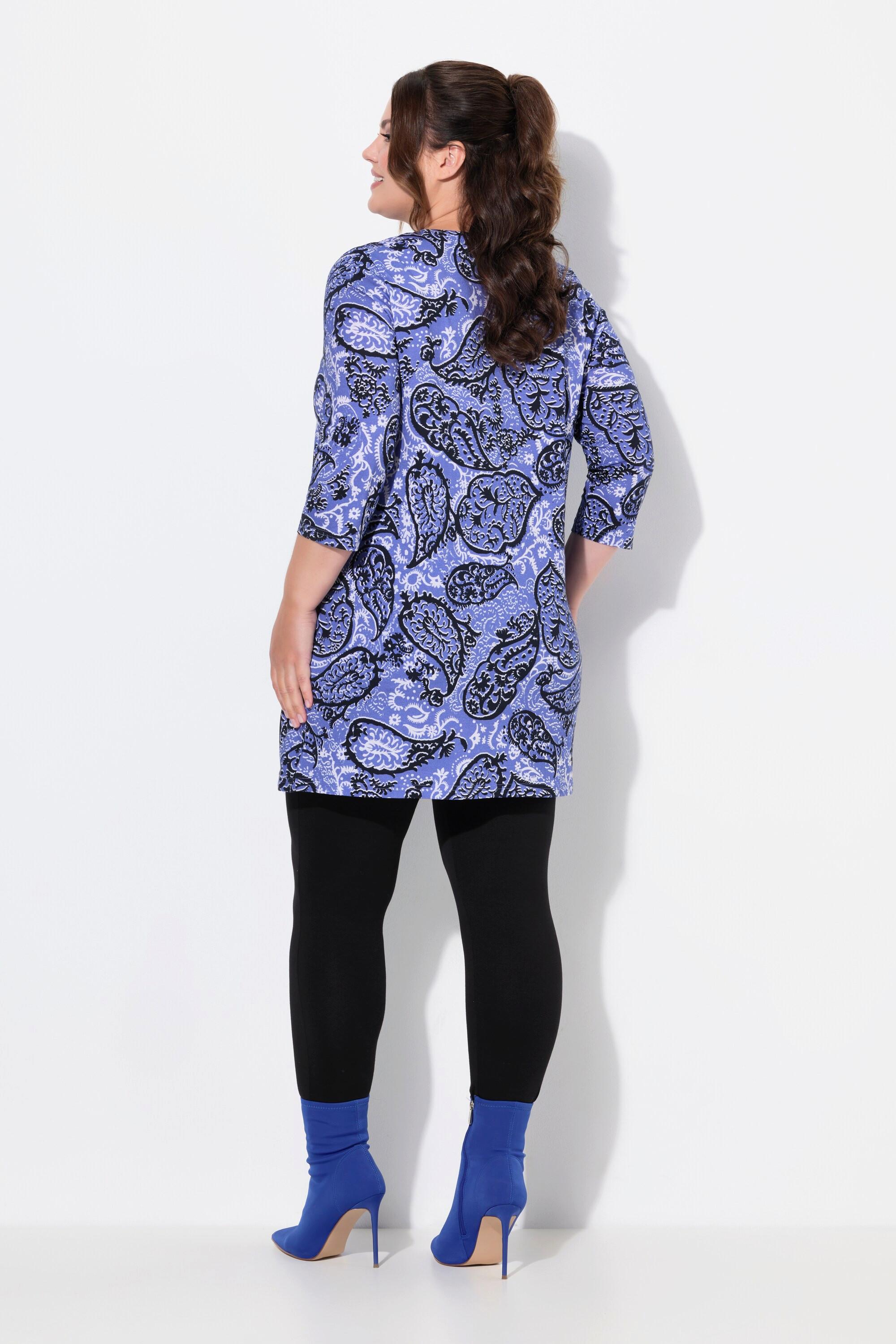 Ulla Popken  Longshirt, Paisley, A-Linie, V-Ausschnitt, 3/4-Arm 