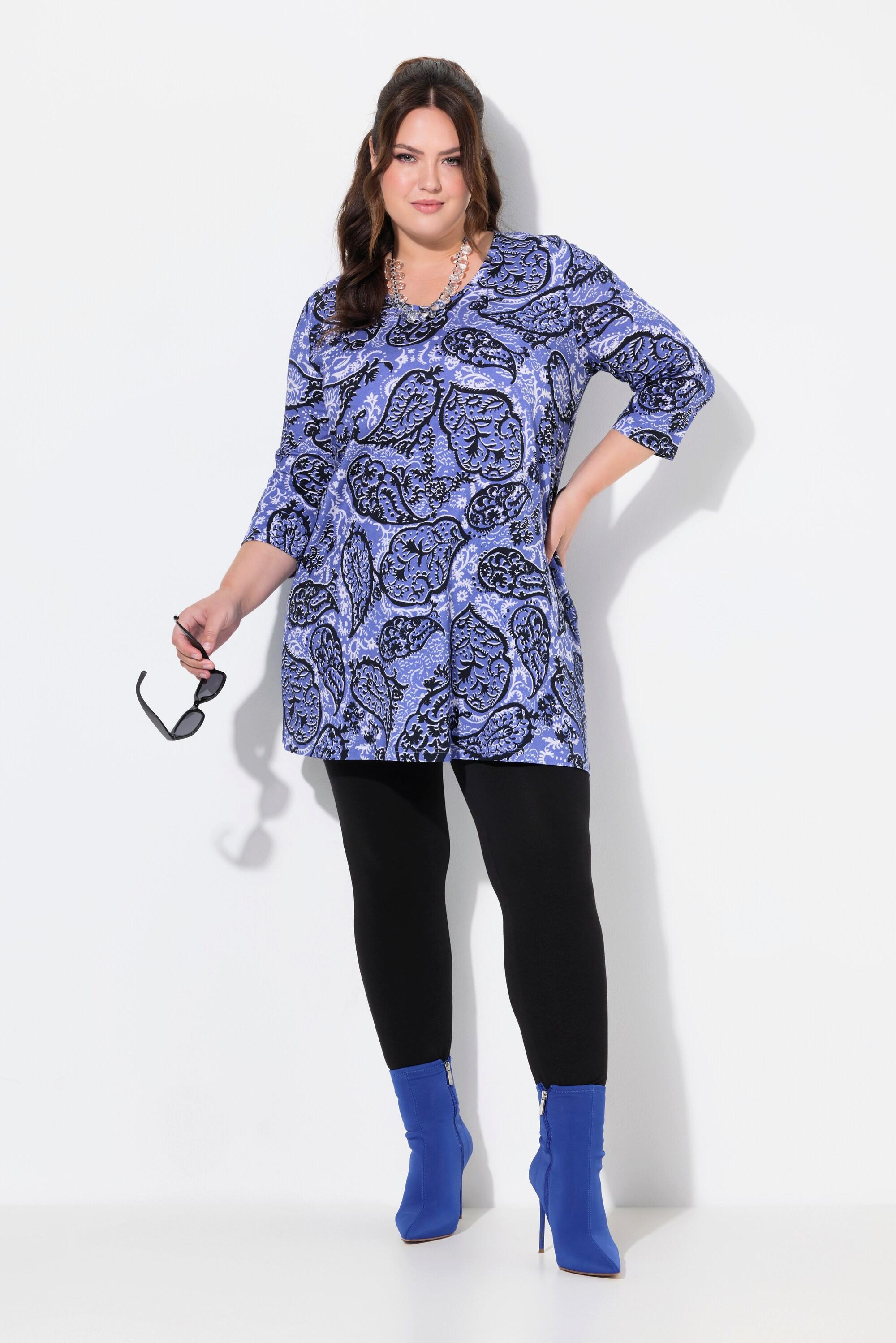 Ulla Popken  Longshirt, Paisley, A-Linie, V-Ausschnitt, 3/4-Arm 