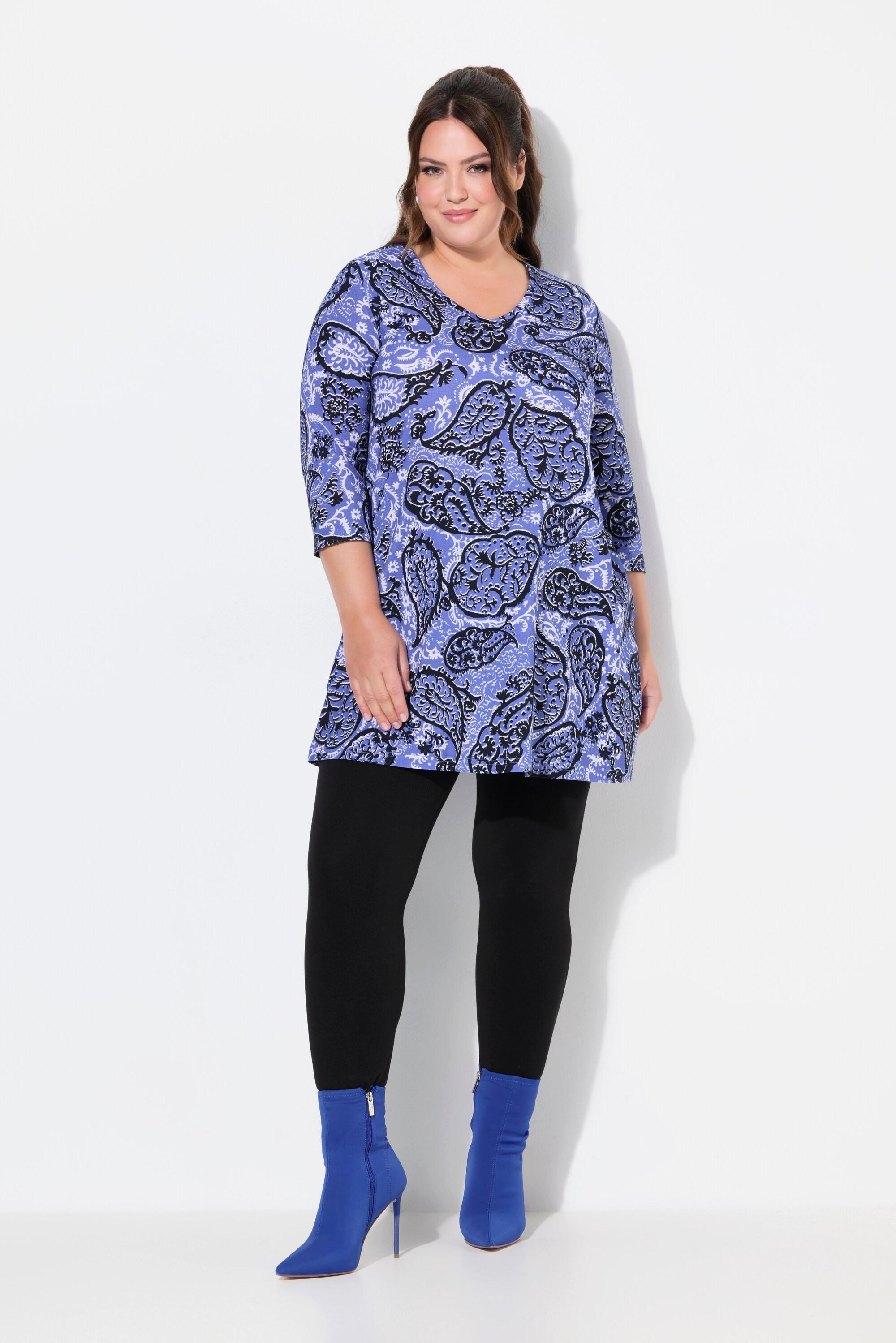 Ulla Popken  Longshirt, Paisley, A-Linie, V-Ausschnitt, 3/4-Arm 