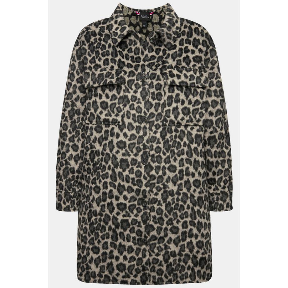Ulla Popken Veste Chemisier Motif Léopard Col Chemise Manches Longues  
