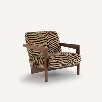 Fauteuil noyer massif tissu jacquard