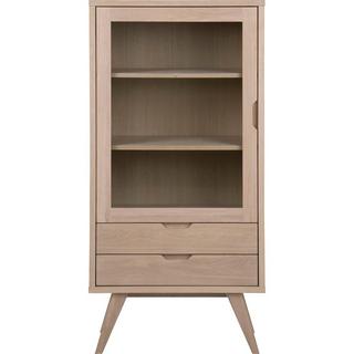 mutoni Vitrine Upsala plaqué chêne massif blanc huilé 1 porte vitrée 2 tiroirs 72x36x145cm  