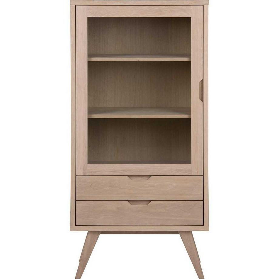 mutoni Vitrine Upsala Massiv Furnier Eiche Weiss Ölbehandelt 1 Glastür 2 Schubladen 72x36x145cm  