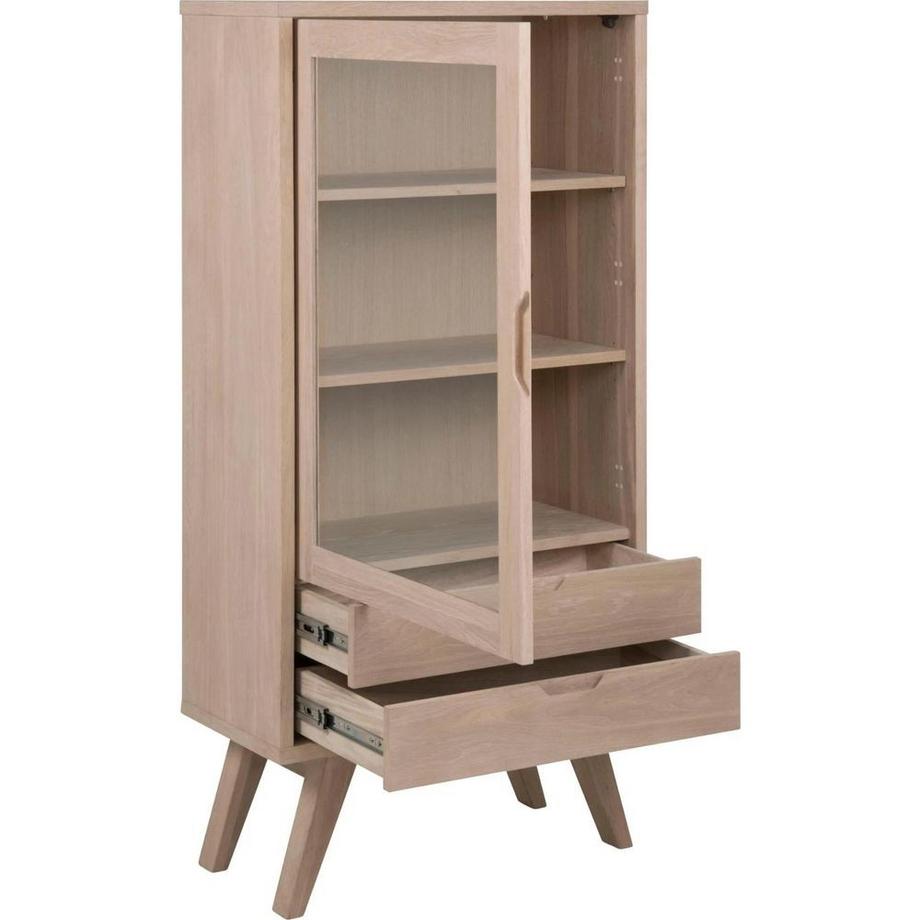 mutoni Vitrine Upsala massif plaqué chêne blanc huilé 1 porte vitrée 2 tiroirs 72x36x145cm  