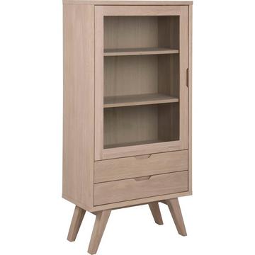 Vitrine Upsala plaqué chêne massif blanc huilé 1 porte vitrée 2 tiroirs 72x36x145cm